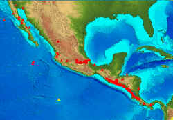 Map of Volcanoes of Mxico and Central America